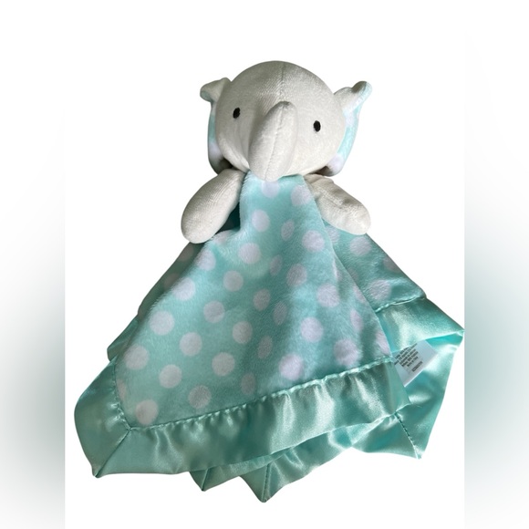 Cuddle Time Elephant Polka Dot Lovey Lovie Security Blanket Satin Aqua Green - Picture 1 of 7